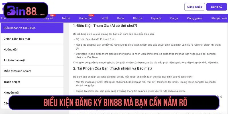 Điều kiện đăng ký BIN88 mà người chơi cần nắm rõ