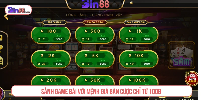 BIN88 - Nhà Cái Cá Cược, Casino & Game Bài Trực Tuyến Sảnh game bài với nhiều bàn chơi